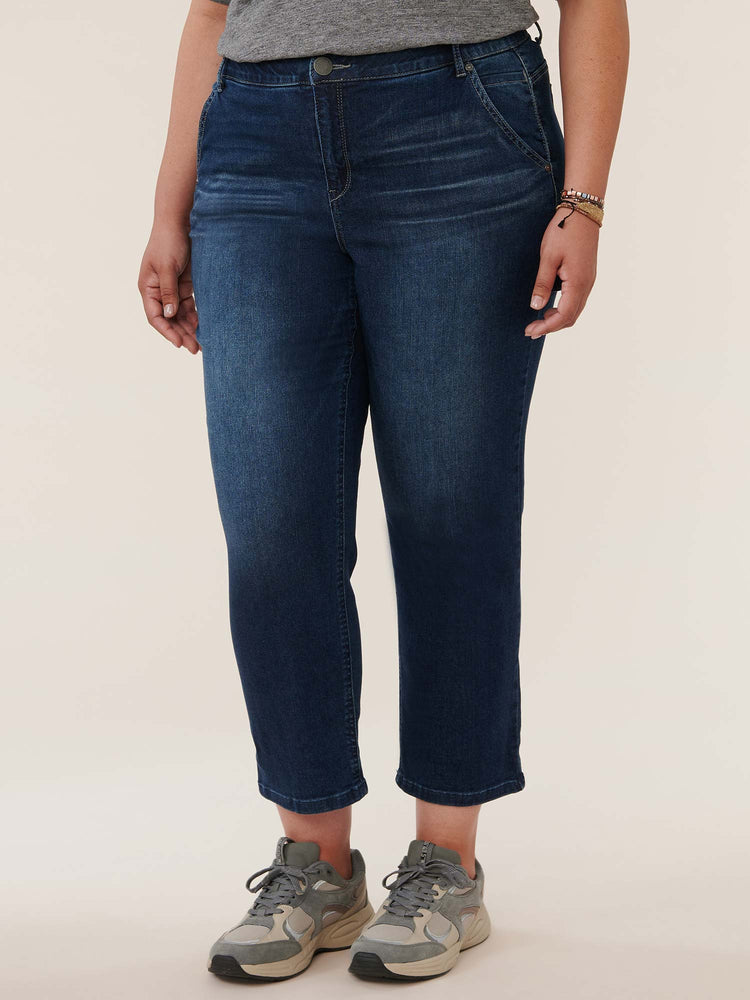 "Ab"solution High Rise Blue Denim Plus Size Carpenter Jeans