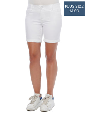 "Ab"solution Optic White Denim Plus Size 7 Inch Inseam Shorts