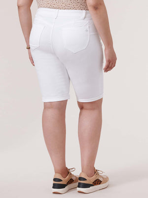 "Ab"solution White Denim Booty Lift Plus Size Bermuda Shorts