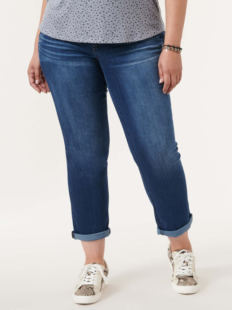 
            
                Load image into Gallery viewer, &amp;quot;Ab&amp;quot;solution Blue Denim Cuffed Plus Size Girlfriend Jeans
            
        