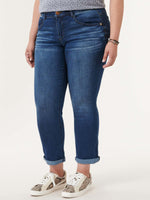 "Ab"solution Blue Denim Cuffed Plus Size Girlfriend Jeans