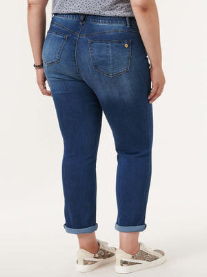 
            
                Load image into Gallery viewer, &amp;quot;Ab&amp;quot;solution Blue Denim Cuffed Plus Size Girlfriend Jeans
            
        